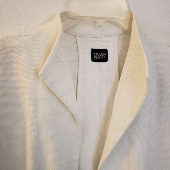Eileen Fisher White Linen/Cotton Blend Open Front A-Line Jacket Size L* GUC - Picture 2 of 11